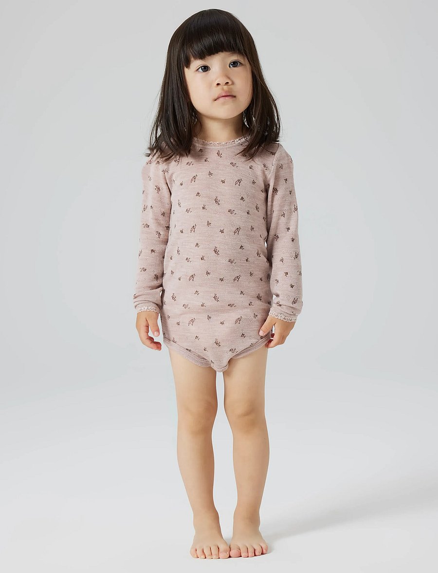 name it - NMFWANG WOOL NEEDLE LS BODY - base layer baby - shadow gray - 5