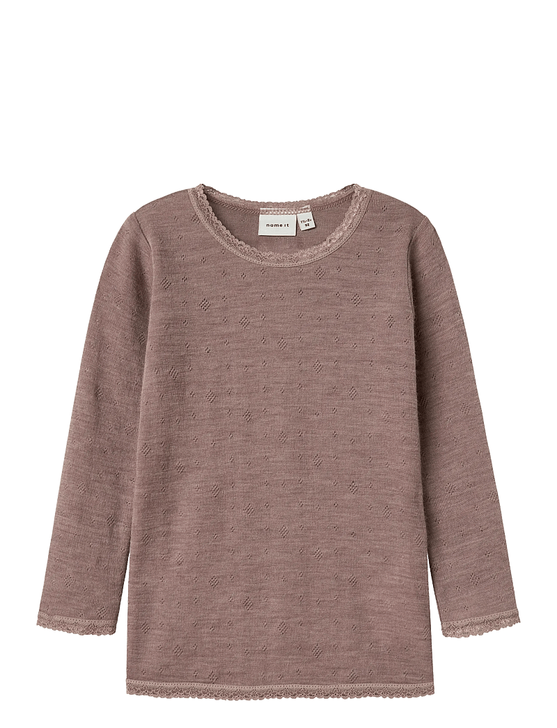 name it - NMFWANG WOOL NEEDLE LS TOP SOLID NOOS - langærmede t-shirts - antler - 1
