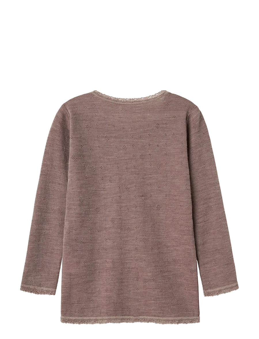 name it - NMFWANG WOOL NEEDLE LS TOP SOLID NOOS - pitkähihaiset t-paidat - antler - 2