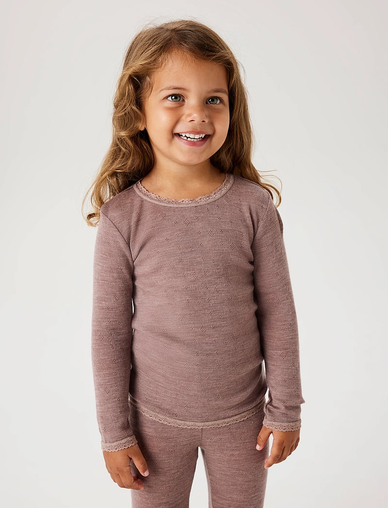 name it - NMFWANG WOOL NEEDLE LS TOP SOLID NOOS - langærmede t-shirts - antler - 4