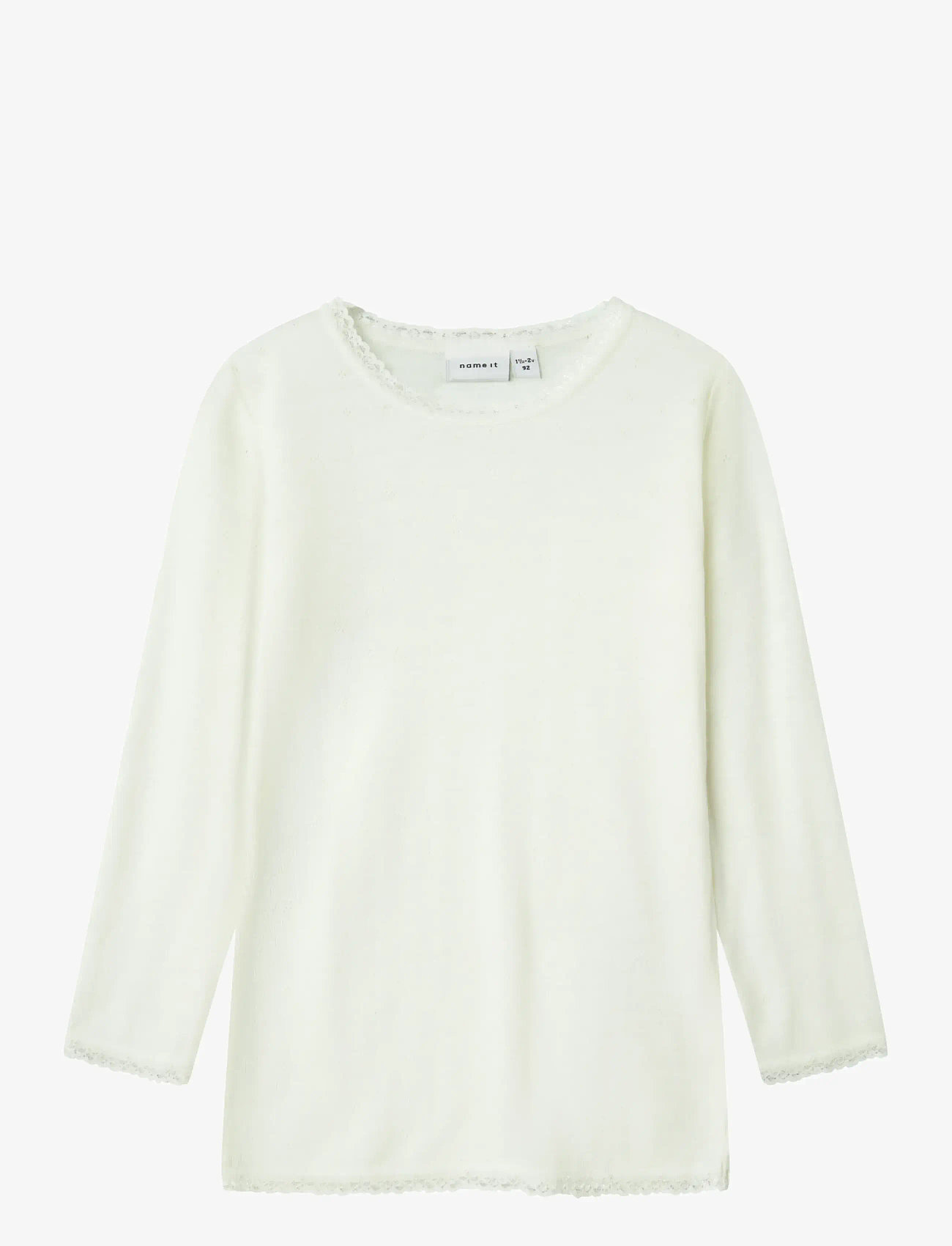 name it - NMFWANG WOOL NEEDLE LS TOP SOLID NOOS - långärmade t-shirts - snow white - 0
