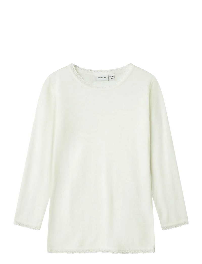 name it - NMFWANG WOOL NEEDLE LS TOP SOLID NOOS - långärmade t-shirts - snow white - 0