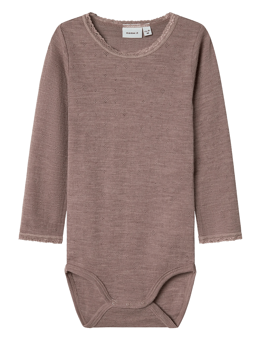 name it - NMFWANG WOOL NEEDLE LS BODY SOLID - uldundertøj baby - antler - 1