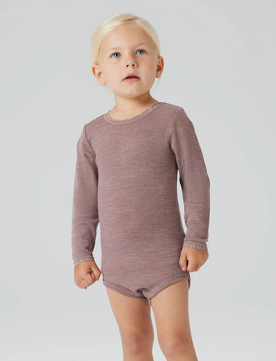 name it - NMFWANG WOOL NEEDLE LS BODY SOLID - uldundertøj baby - antler - 0