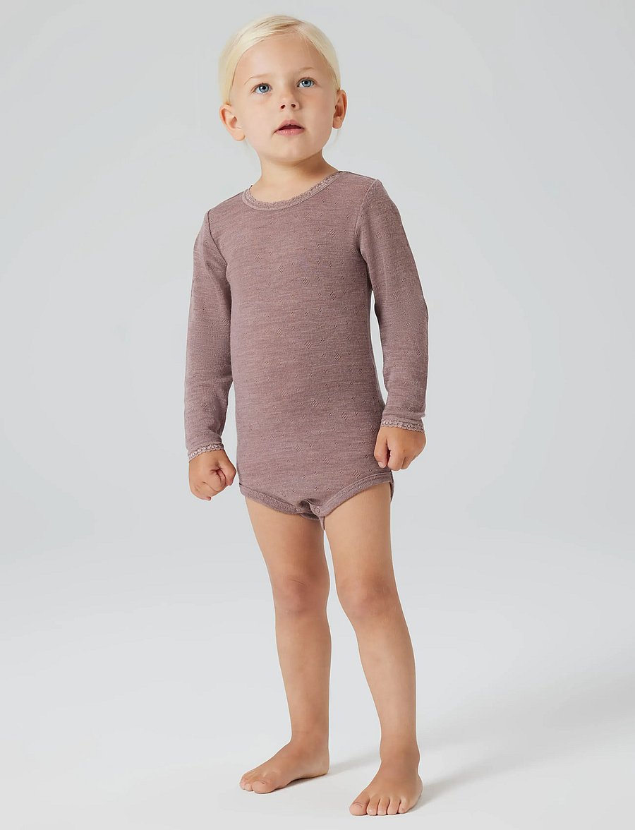 name it - NMFWANG WOOL NEEDLE LS BODY SOLID - uldundertøj baby - antler - 4