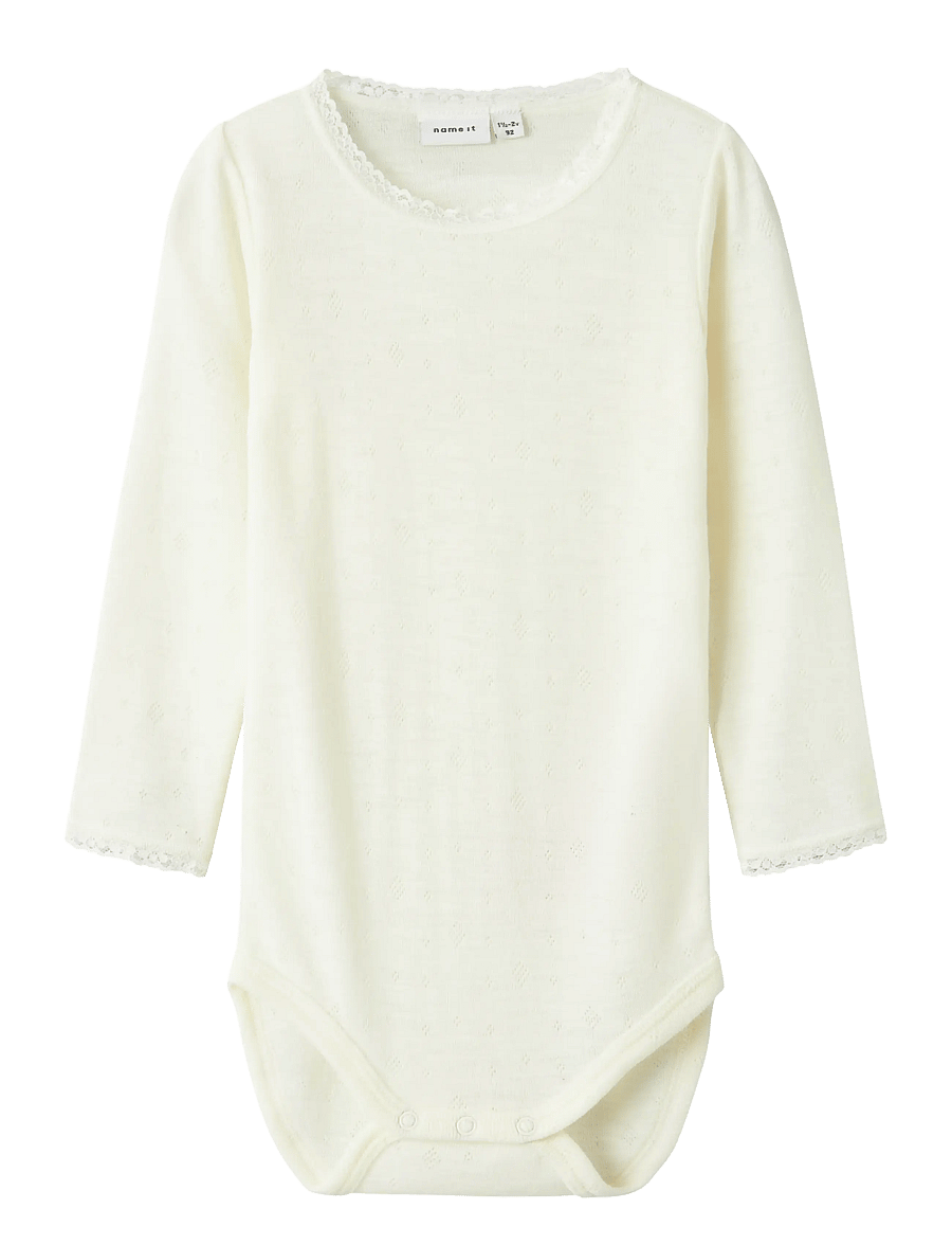 name it - NMFWANG WOOL NEEDLE LS BODY SOLID - underställ baby - snow white - 1