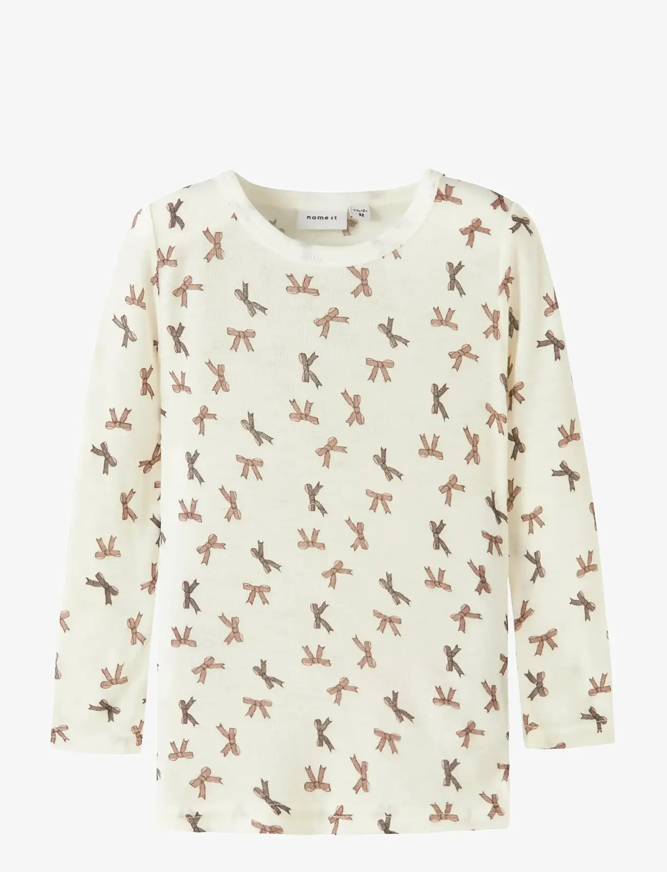 name it - NMFWANG WOOL RIB LS TOP AOP - efterårstøj - snow white - 1