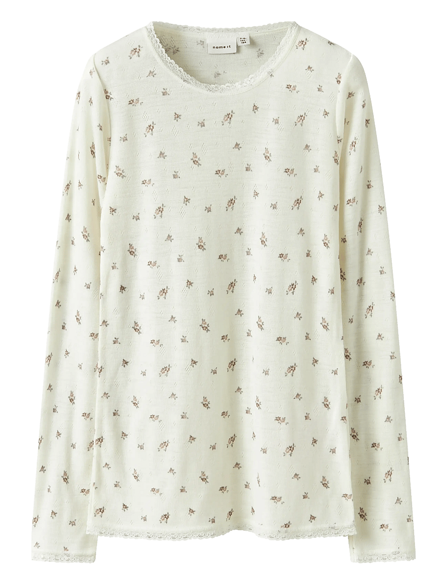 name it - NKFWANG WOOL NEEDLE LS TOP - t-krekli ar garām piedurknēm - snow white - 0