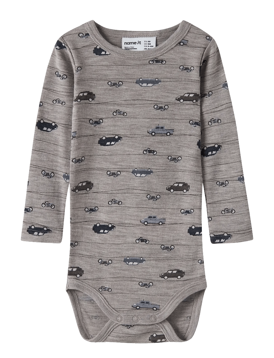 name it - NBMWANG WOOL RIB LS BODY AOP NOOS - base layer baby - satellite - 0