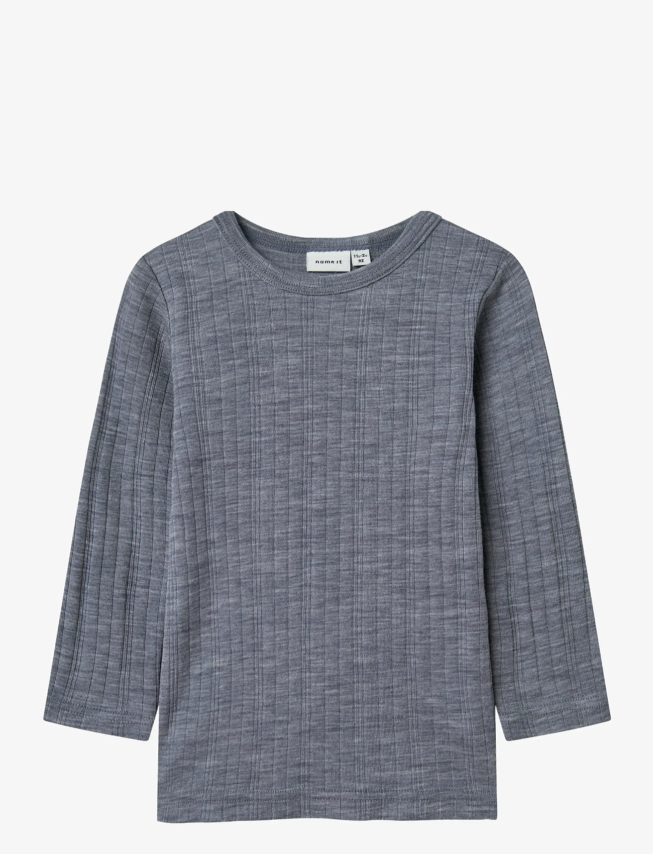 name it - NMMWANG WOOL NEEDLE LS TOP SOLID NOOS - long-sleeved t-shirts - folkstone gray - 1