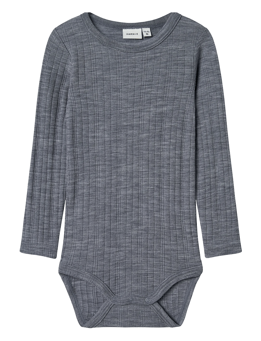 name it - NMMWANG WOOL NEEDLE LS BODY SOLID - langärmelige bodys - folkstone gray - 0