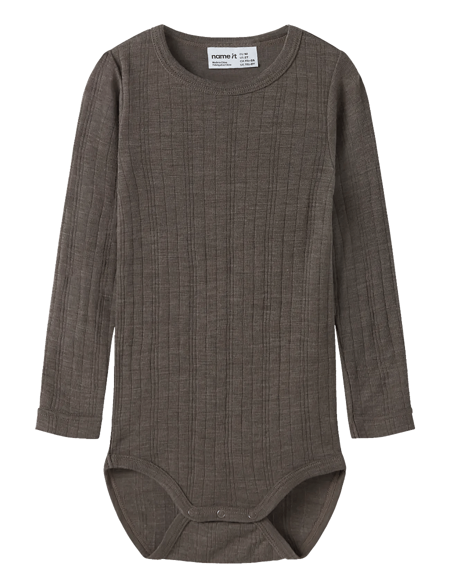 name it - NMMWANG WOOL NEEDLE LS BODY SOLID - base layer baby - morel - 0