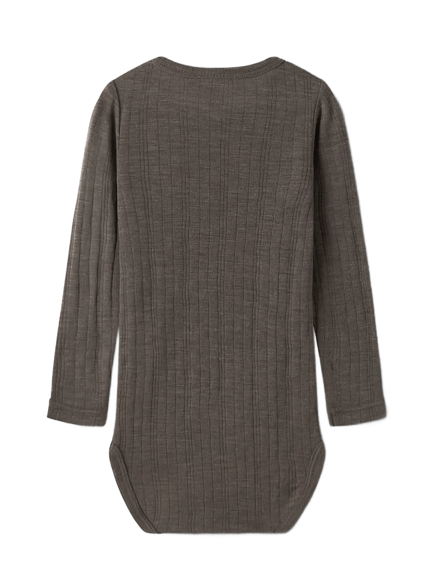 name it - NMMWANG WOOL NEEDLE LS BODY SOLID - base layer baby - morel - 1