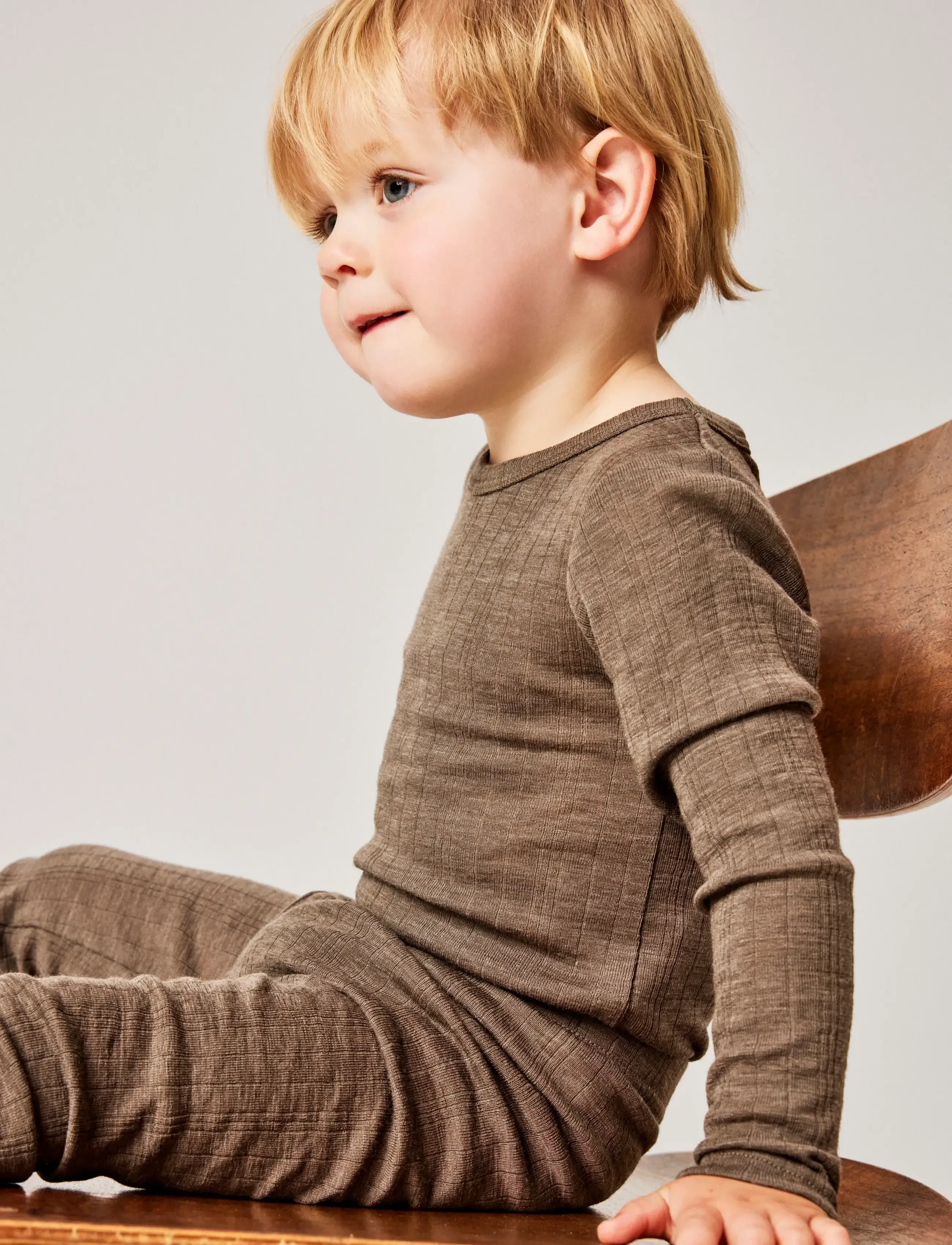 name it - NMMWANG WOOL NEEDLE LS BODY SOLID - base layer baby - morel - 3