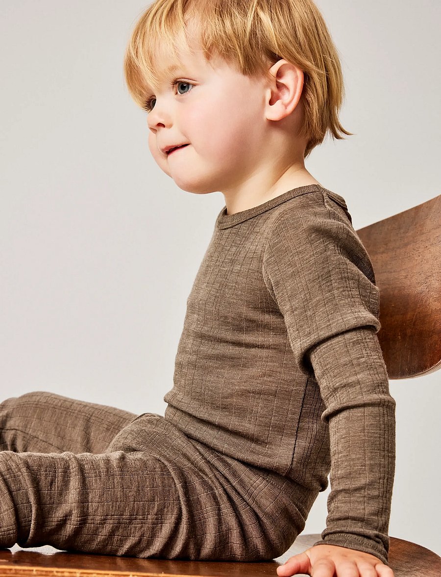 name it - NMMWANG WOOL NEEDLE LS BODY SOLID - base layer baby - morel - 3