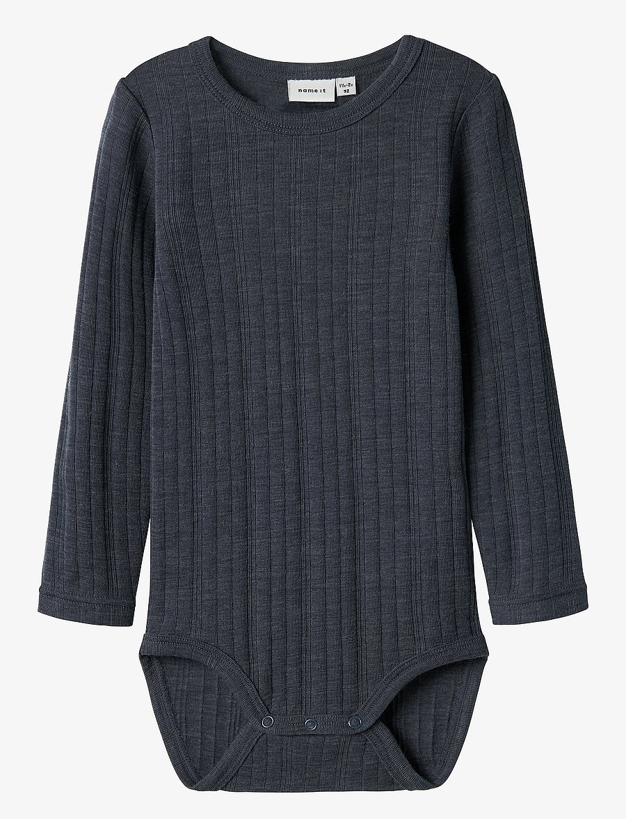 name it - NMMWANG WOOL NEEDLE LS BODY SOLID - langärmelige bodys - ombre blue - 0