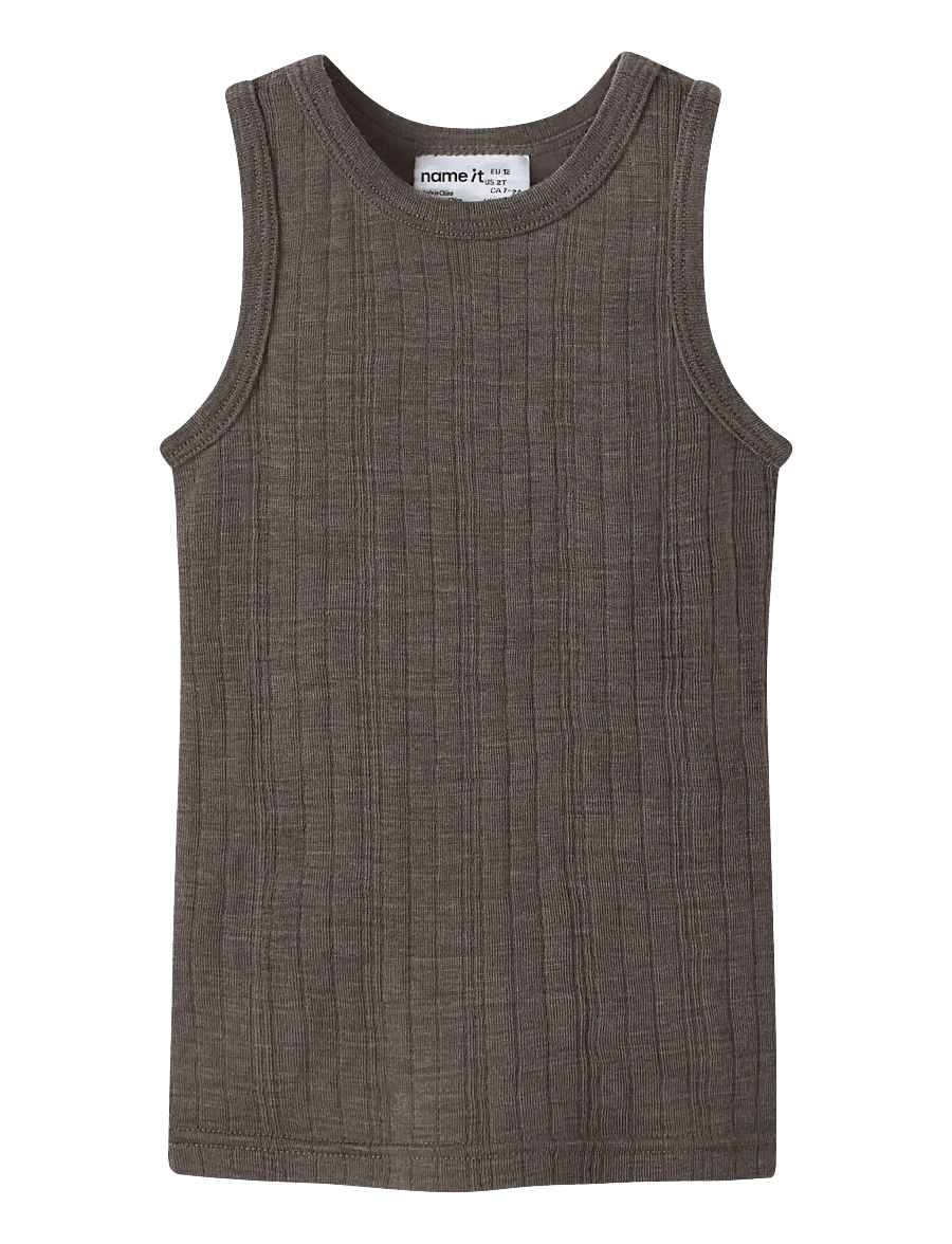 name it - NMMWANG WOOL NEEDLE TANK TOP - morel - 0