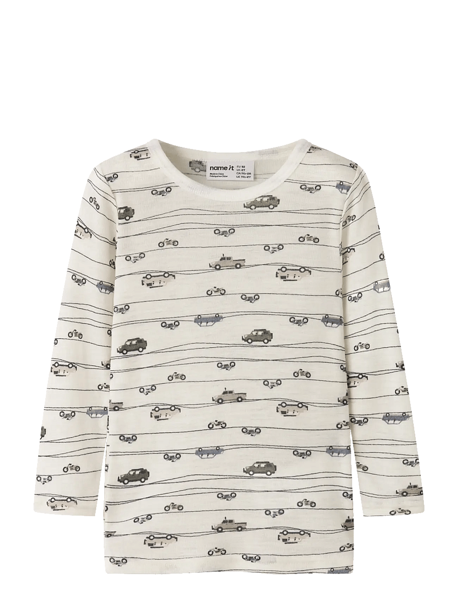 name it - NMMWANG WOOL RIB LS TOP AOP NOOS - pikkade varrukatega t-särgid - snow white - 0
