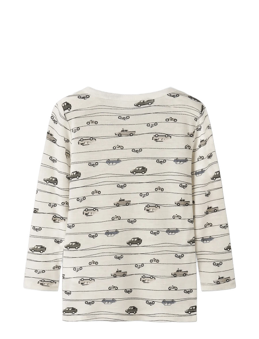 name it - NMMWANG WOOL RIB LS TOP AOP NOOS - pikkade varrukatega t-särgid - snow white - 1