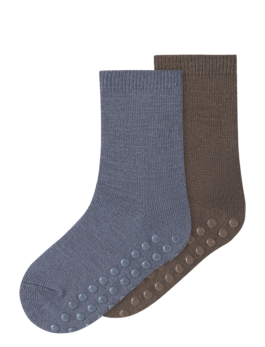 name it - NMMWAK WO/BL 2P SOCK W/NON SKID - skridsikre sokker - morel - 0