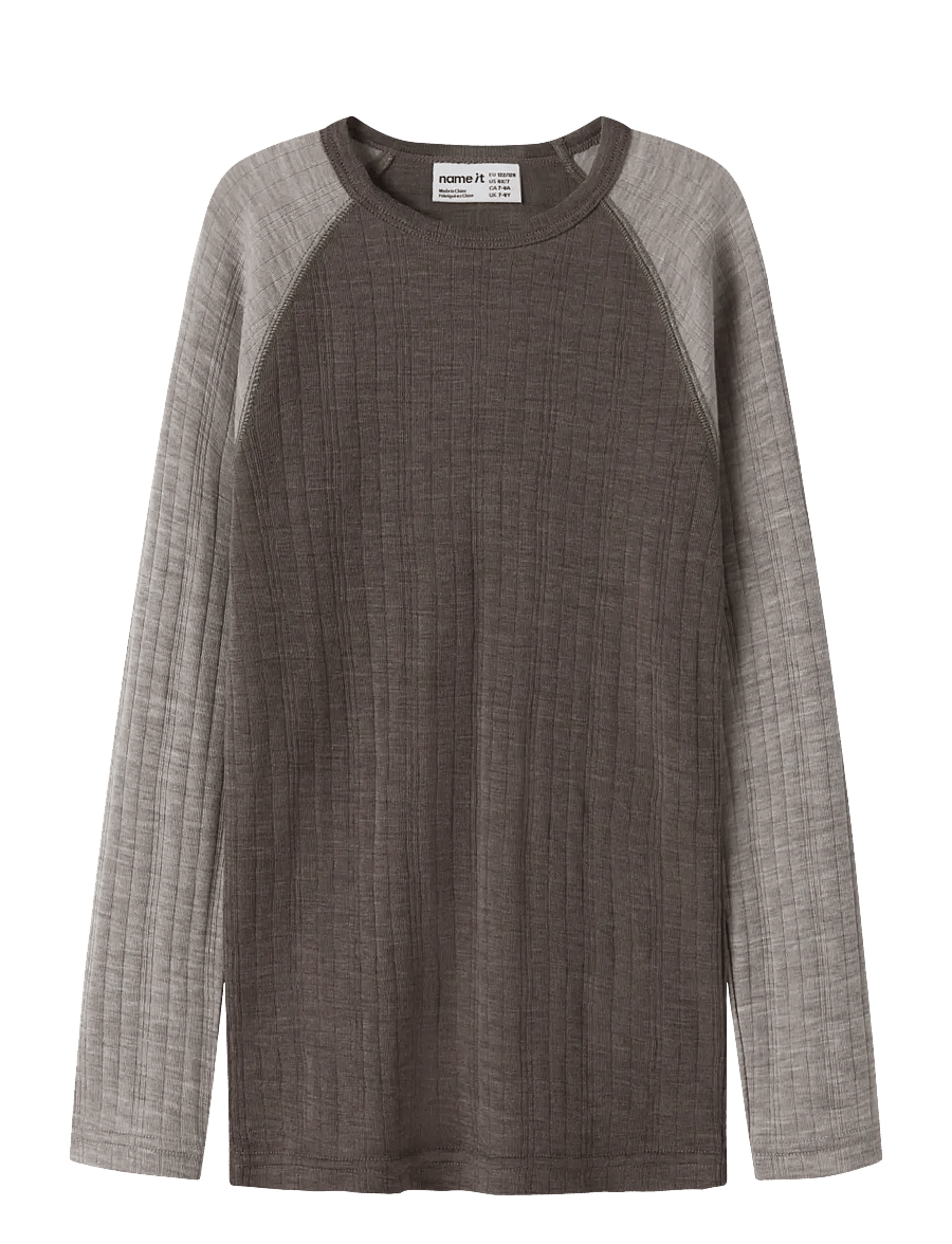 name it - NKMWANG WOOL NEEDLE LS TOP SOLID - langärmelig - morel - 1
