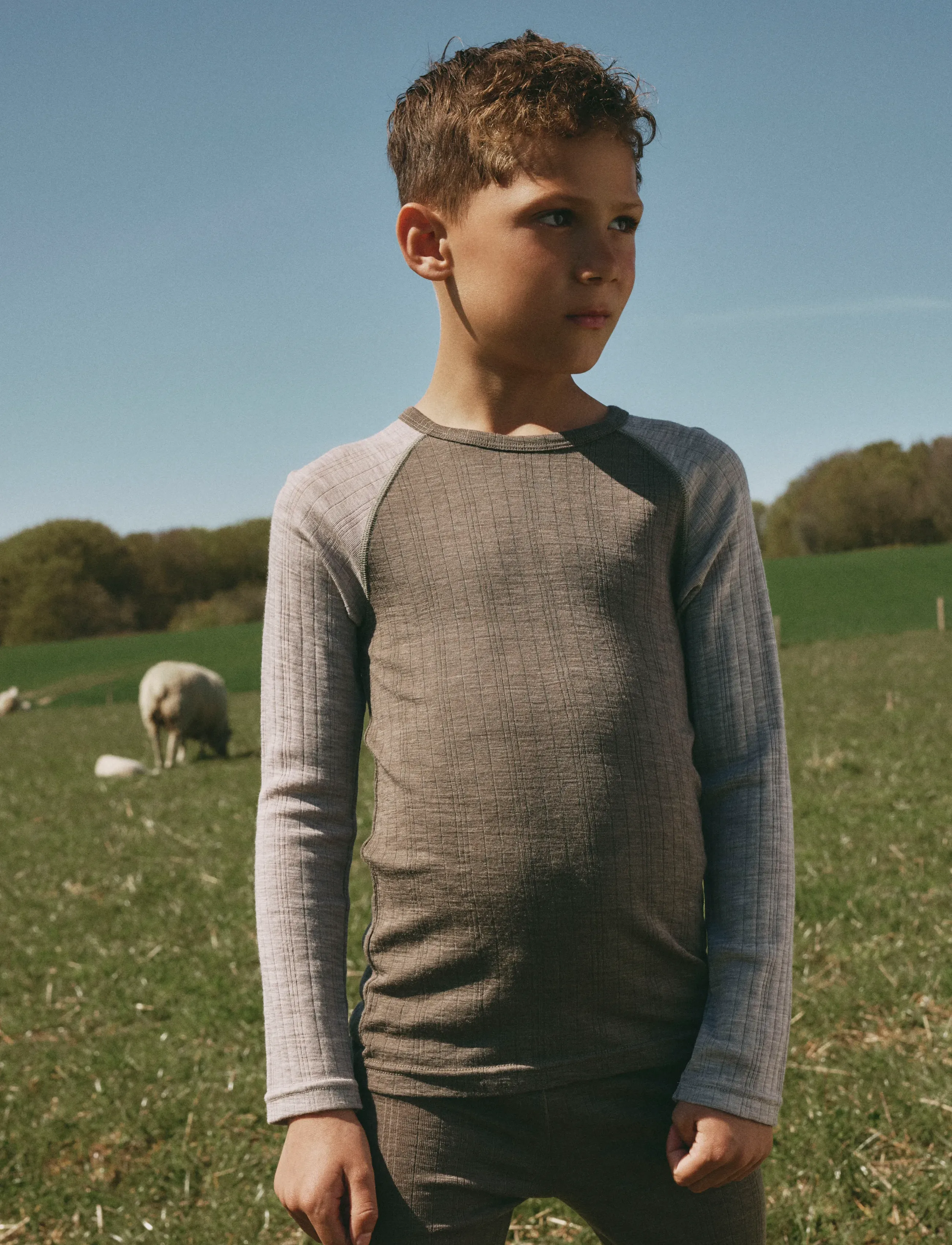 name it Nkmwang Wool Needle Ls Top Solid, Børn, Raglan Langærmet Uldtop, Brun, Str: 116