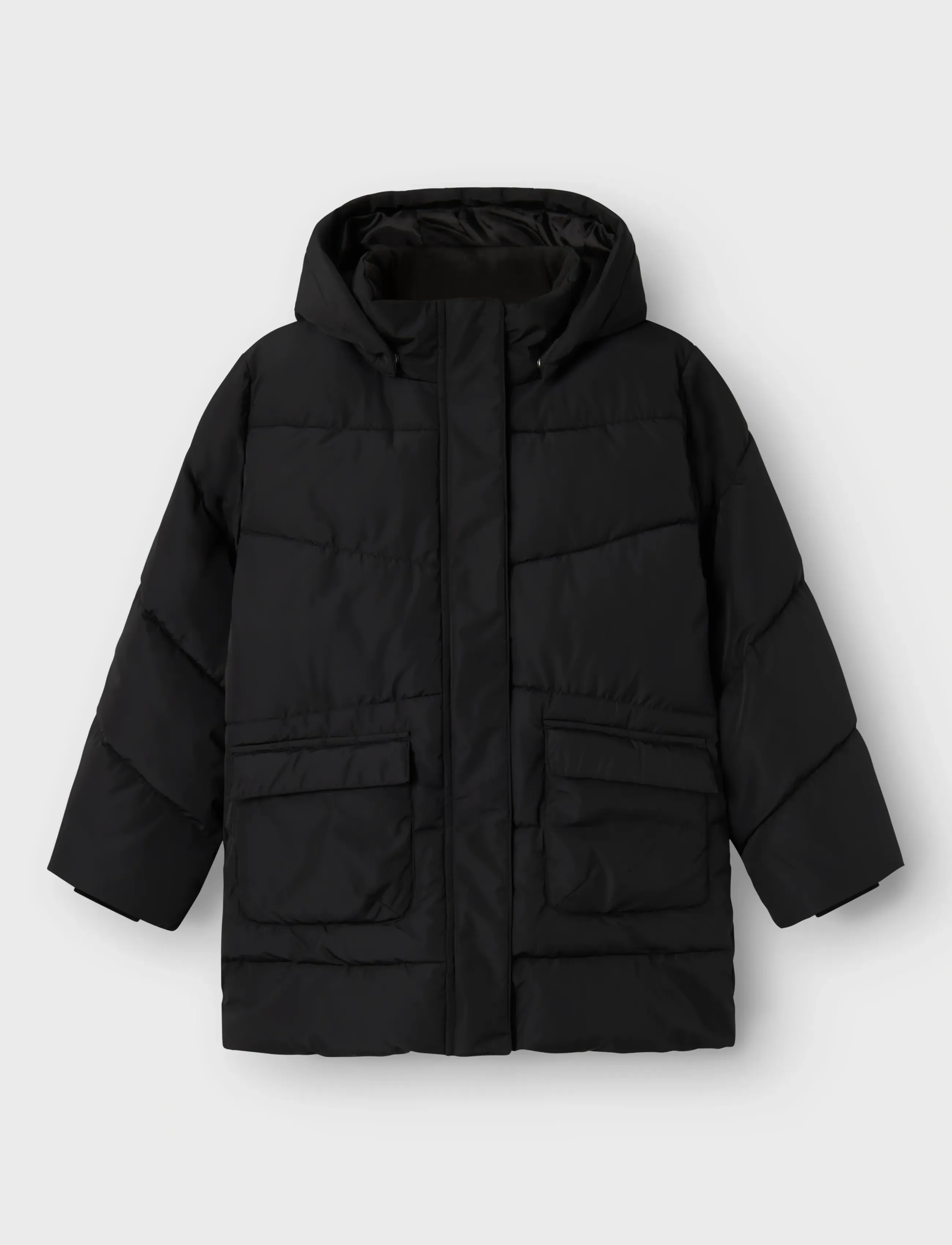name it Nkfmedow03 Jacket Long Fo Noos, Børn, Vatteret Hættefrakke, Sort, Str: 140