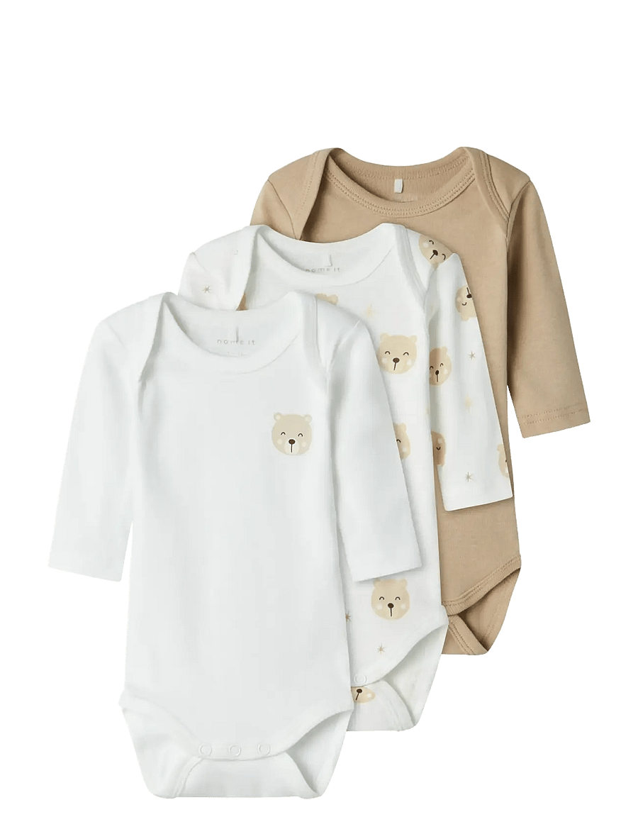 name it - NBNBODY 3P LS OXFORD BEAR NOOS - lot de plusieurs bodies - oxford tan - 1