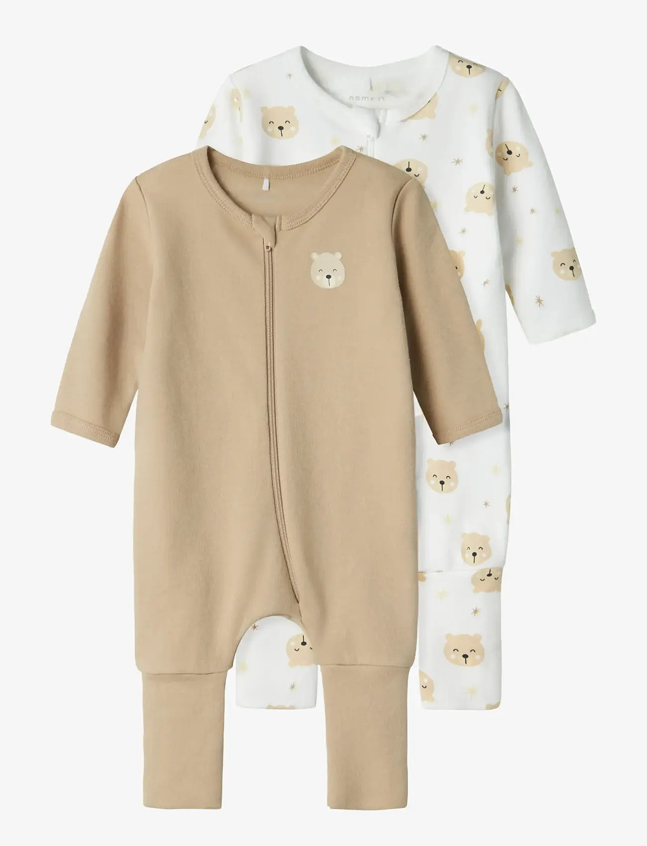 name it - NBNNIGHTSUIT 2P ZIP FF OXFORD BEAR NOOS - schlafoveralls - oxford tan - 1