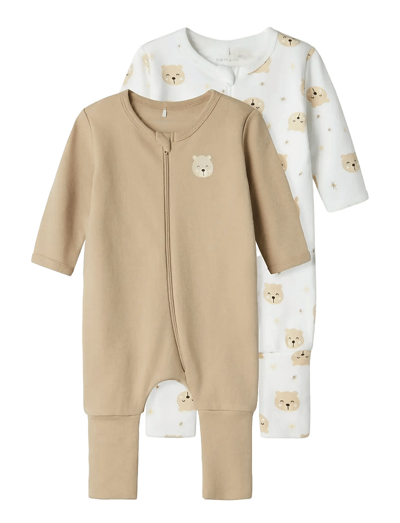 name it - NBNNIGHTSUIT 2P ZIP FF OXFORD BEAR NOOS - schlafoveralls - oxford tan - 1