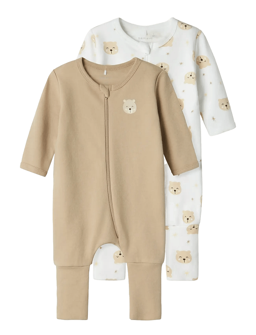 name it - NBNNIGHTSUIT 2P ZIP FF OXFORD BEAR NOOS - oxford tan - 1