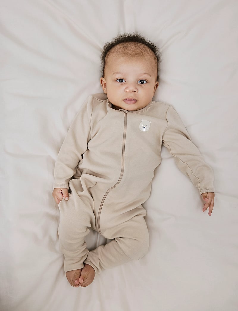 name it - NBNNIGHTSUIT 2P ZIP FF OXFORD BEAR NOOS - schlafoveralls - oxford tan - 0