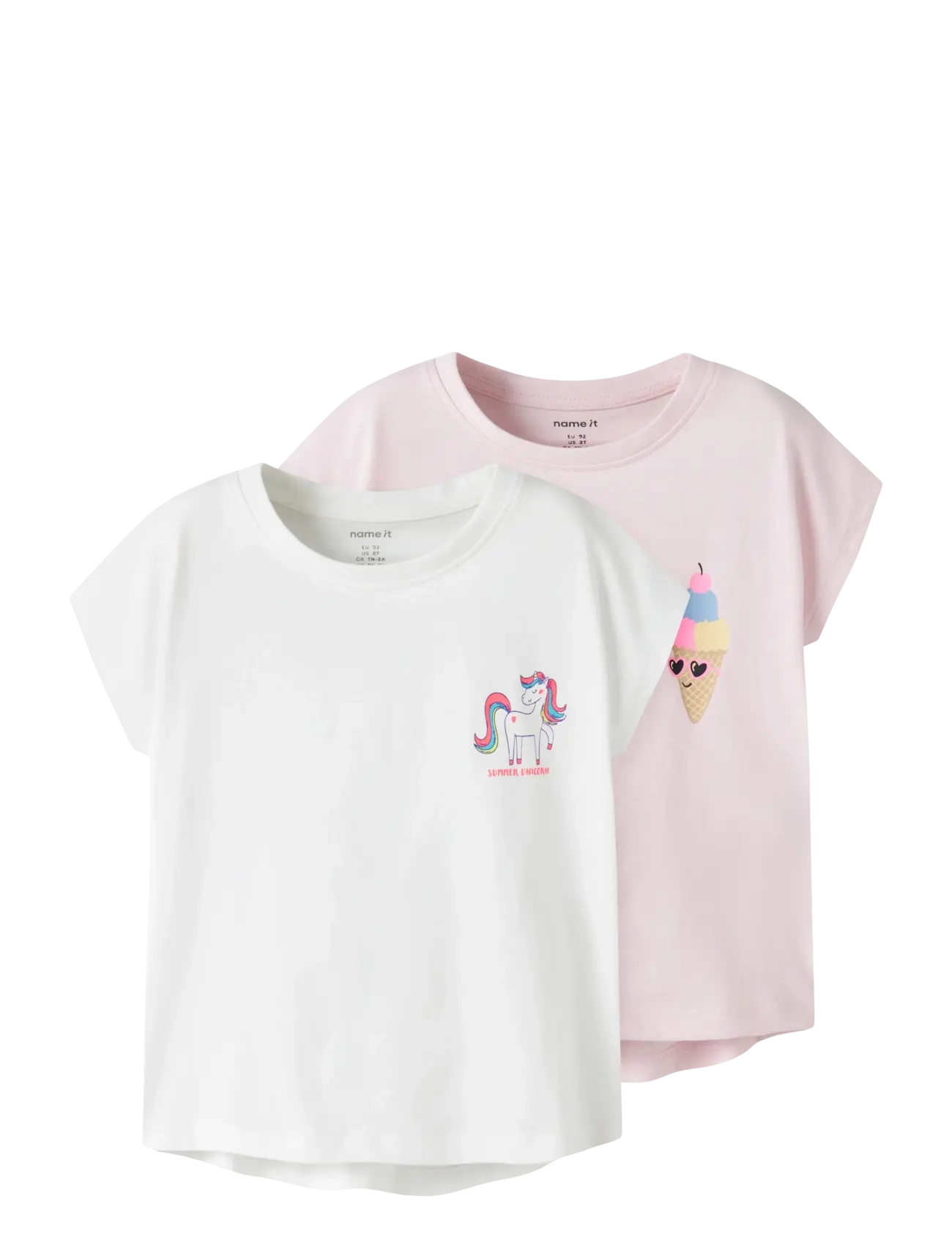 name it Nmfvarutti 2P Capsl Loose Top, Børn, 2-Pak Cap Sleeve Løse T-Shirts, Hvid, Str: 92