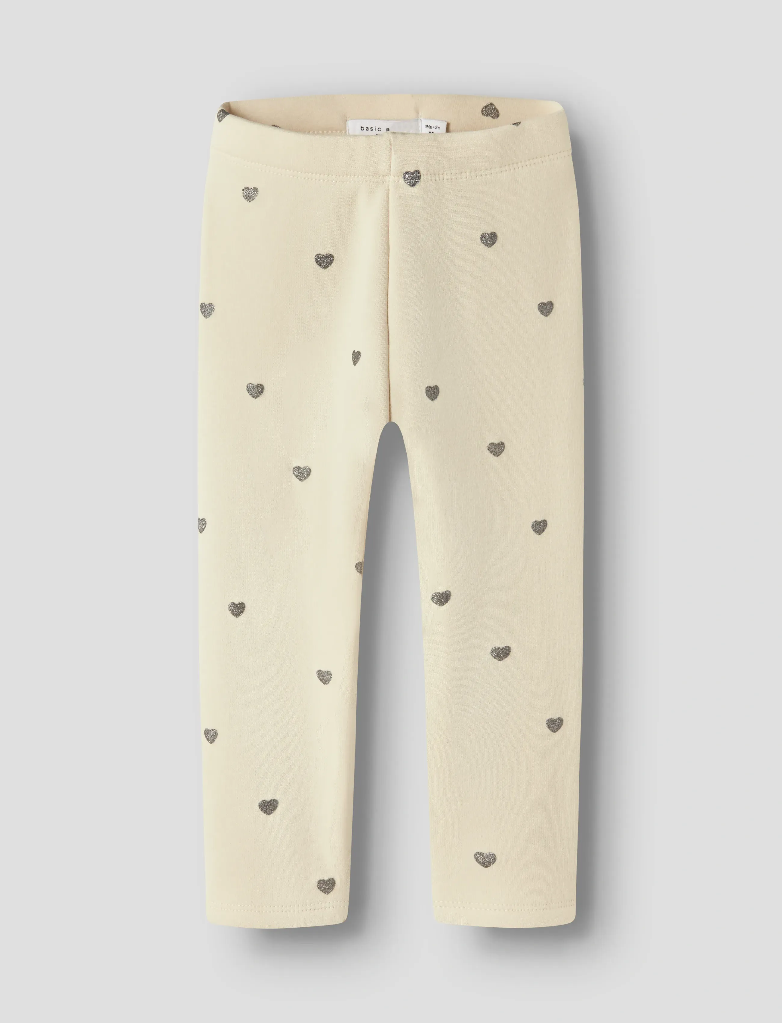 name it Nmftavina Sweat Fleece Legging Bru Noos, Børn, Hjerteprintede Fleece Leggings, Cream, Str: 104
