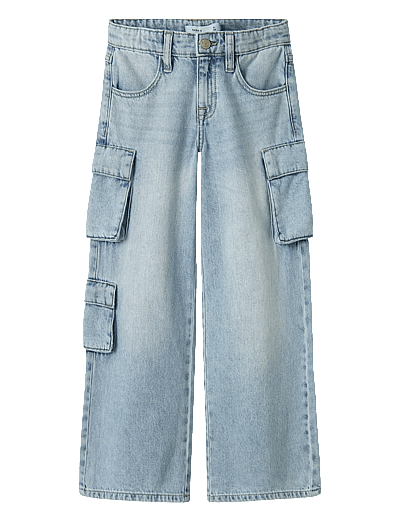 name it NKFBELLA WIDE CARGO JEANS 8772-BE NOOS - Hosen mit weitem Bein - LIGHT BLUE BLEACHED DENIM / blue