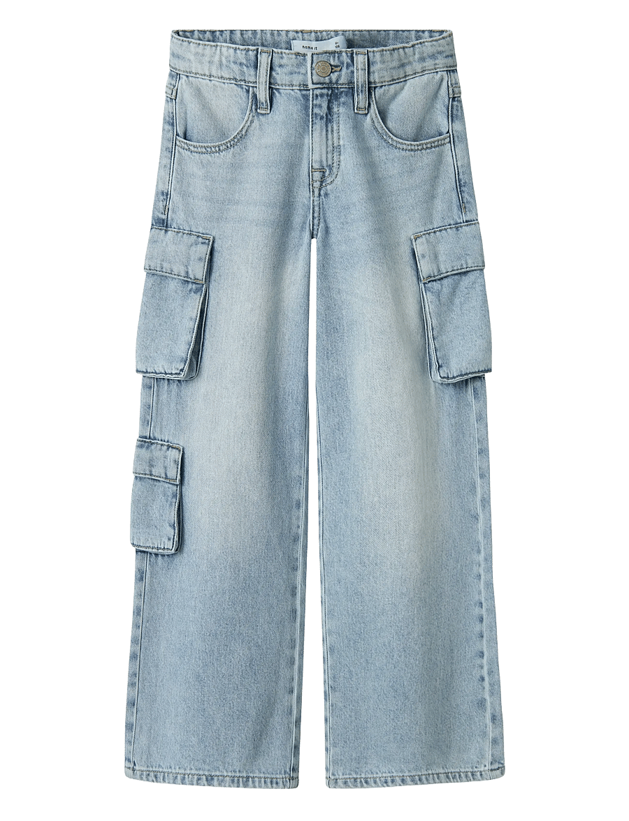 name it - NKFBELLA WIDE CARGO JEANS 8772-BE NOOS - hosen mit weitem bein - light blue bleached denim - 1