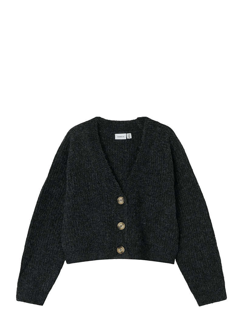 name it - NKFHOLLY BOXY SHORT KNIT CARD NOOS - koftor - dark grey melange - 1