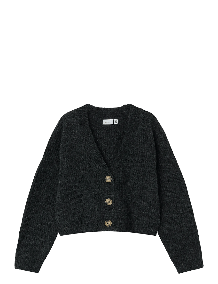 name it - NKFHOLLY BOXY SHORT KNIT CARD NOOS - gebreide vesten - dark grey melange - 1