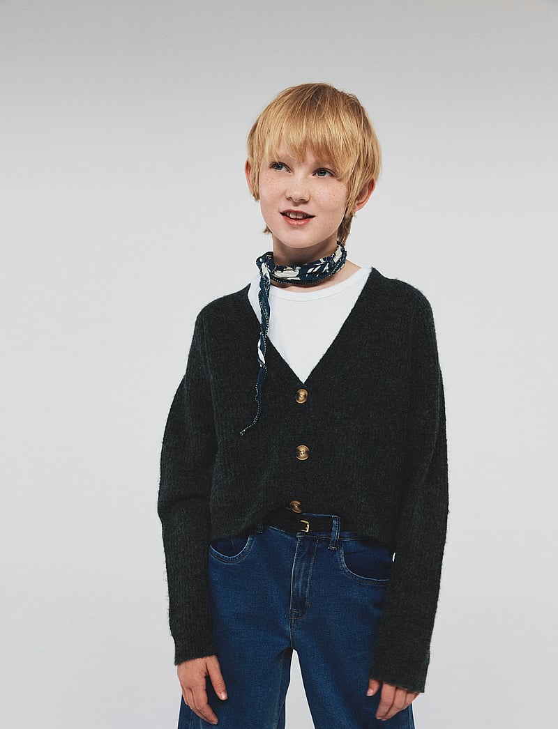 name it - NKFHOLLY BOXY SHORT KNIT CARD NOOS - koftor - dark grey melange - 0