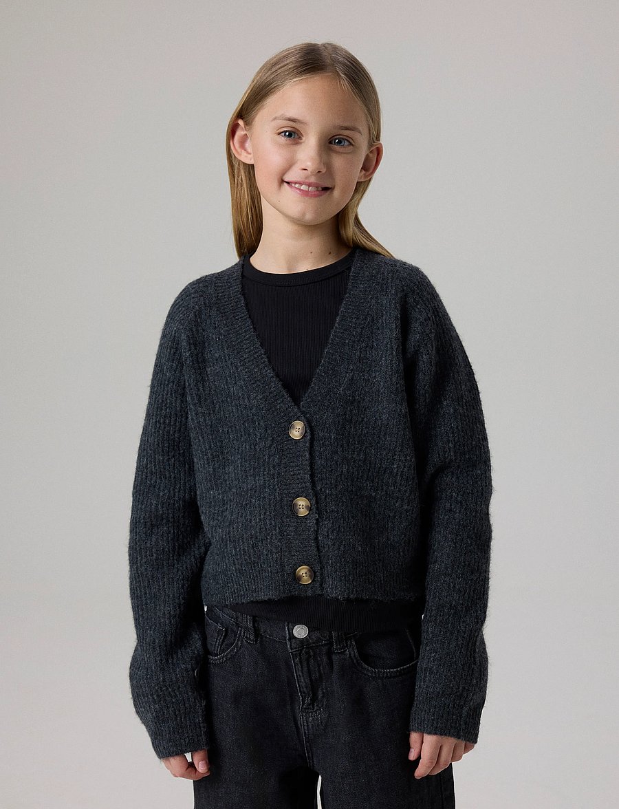 name it - NKFHOLLY BOXY SHORT KNIT CARD NOOS - cardigans - dark grey melange - 5