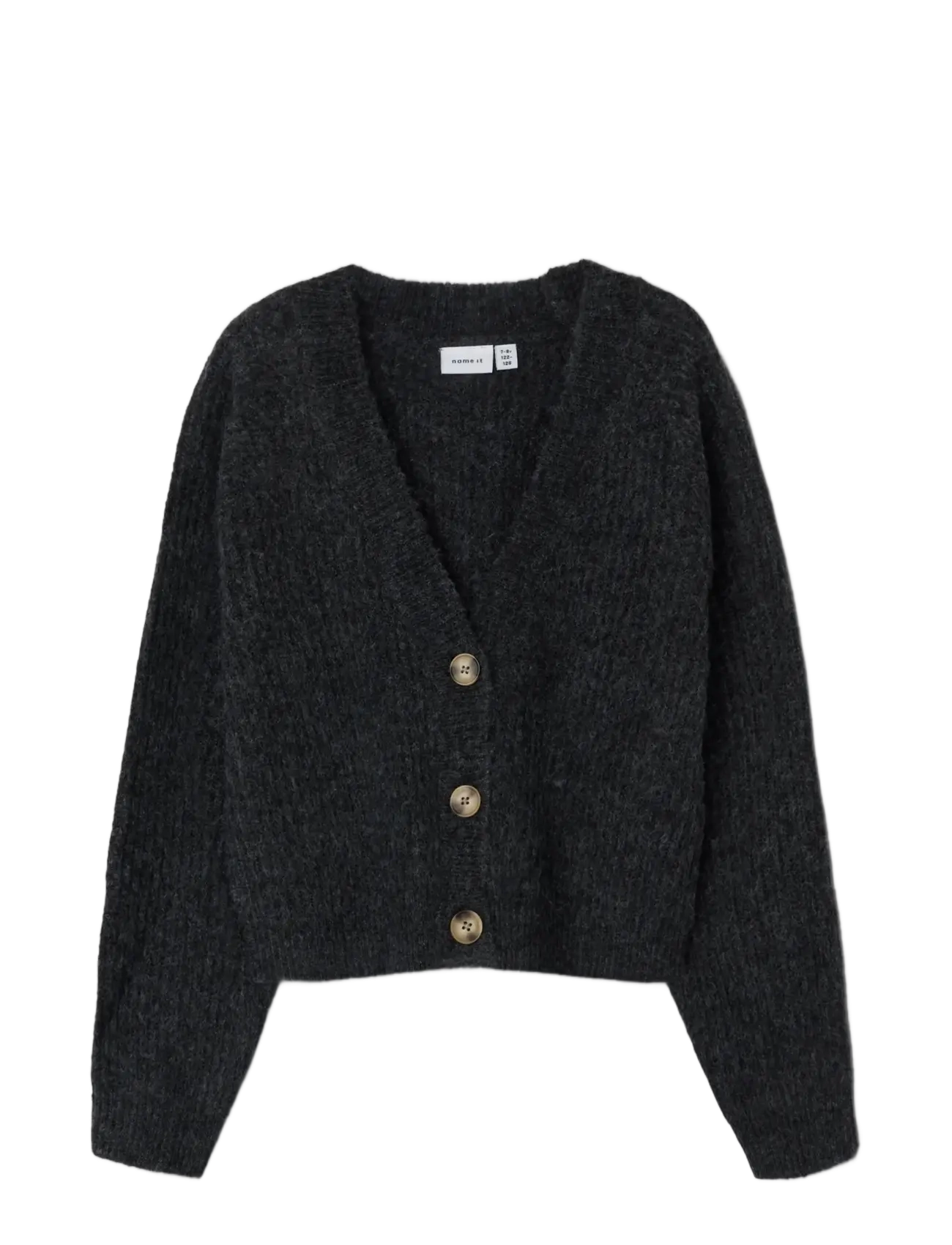 name it - NKFHOLLY BOXY SHORT KNIT CARD NOOS - cardigans - dark grey melange - 3