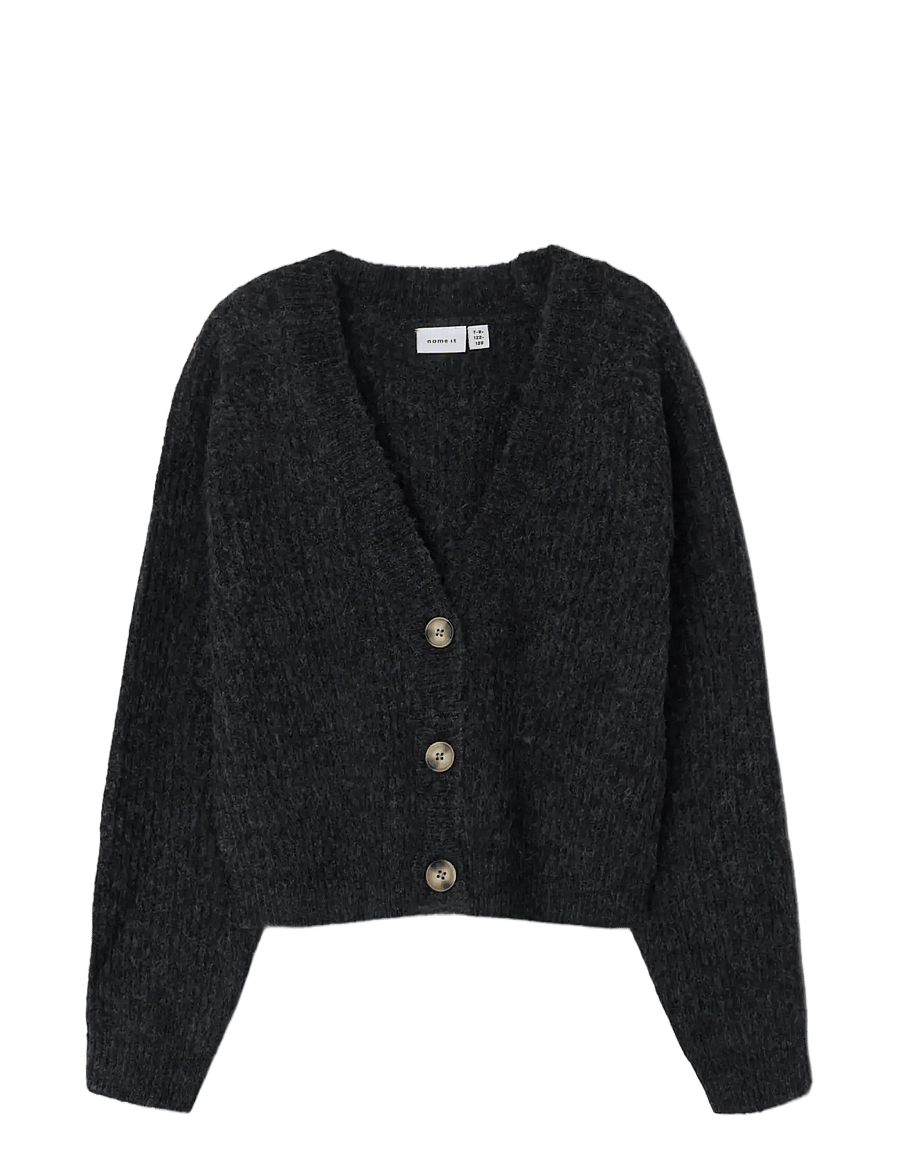 name it - NKFHOLLY BOXY SHORT KNIT CARD NOOS - cardigans - dark grey melange - 3