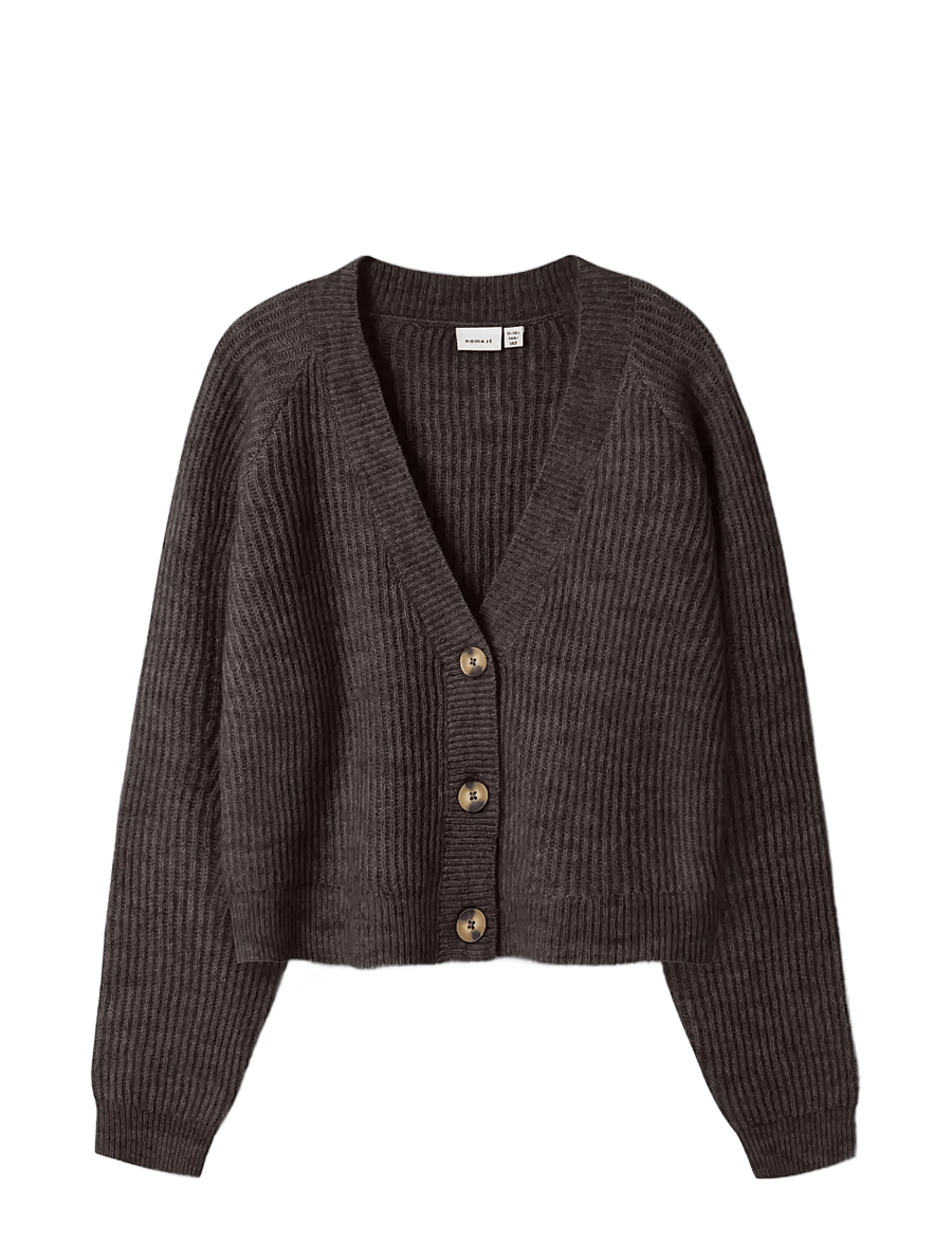 name it - NKFHOLLY BOXY SHORT KNIT CARD NOOS - cardigans - seal brown - 0