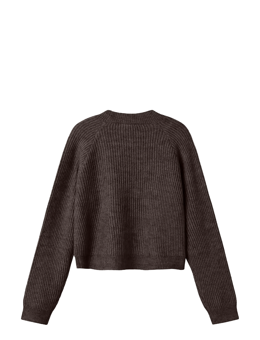 name it - NKFHOLLY BOXY SHORT KNIT CARD NOOS - cardigans - seal brown - 1