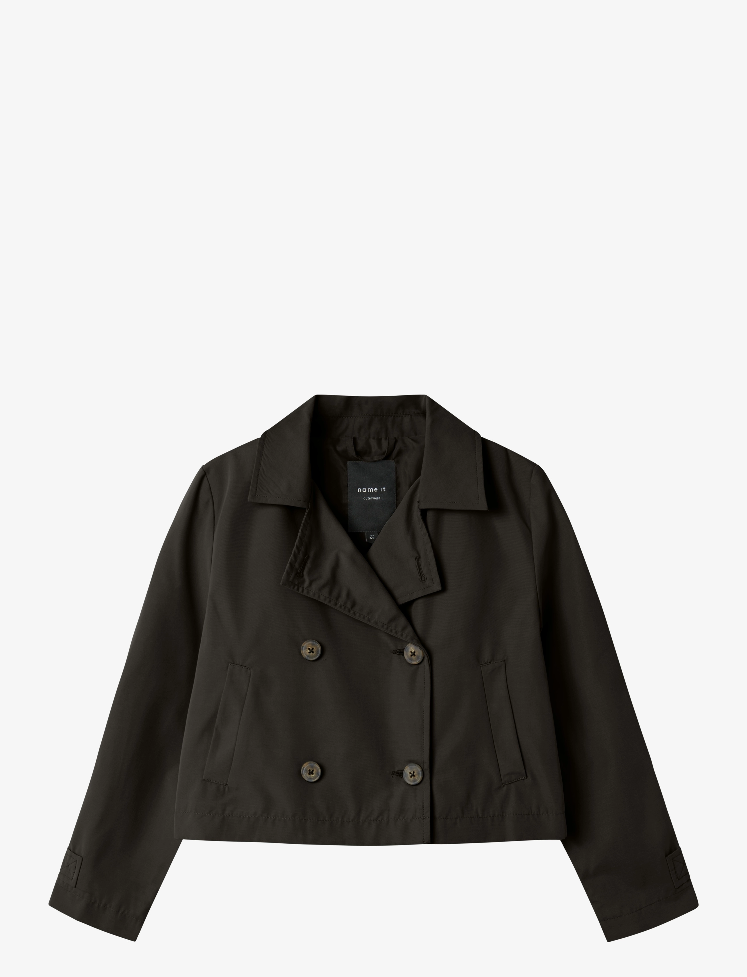 name it Nkfmadelin Trench Coat Short, Børn, Kort Trenchcoat, Sort, Str: 116