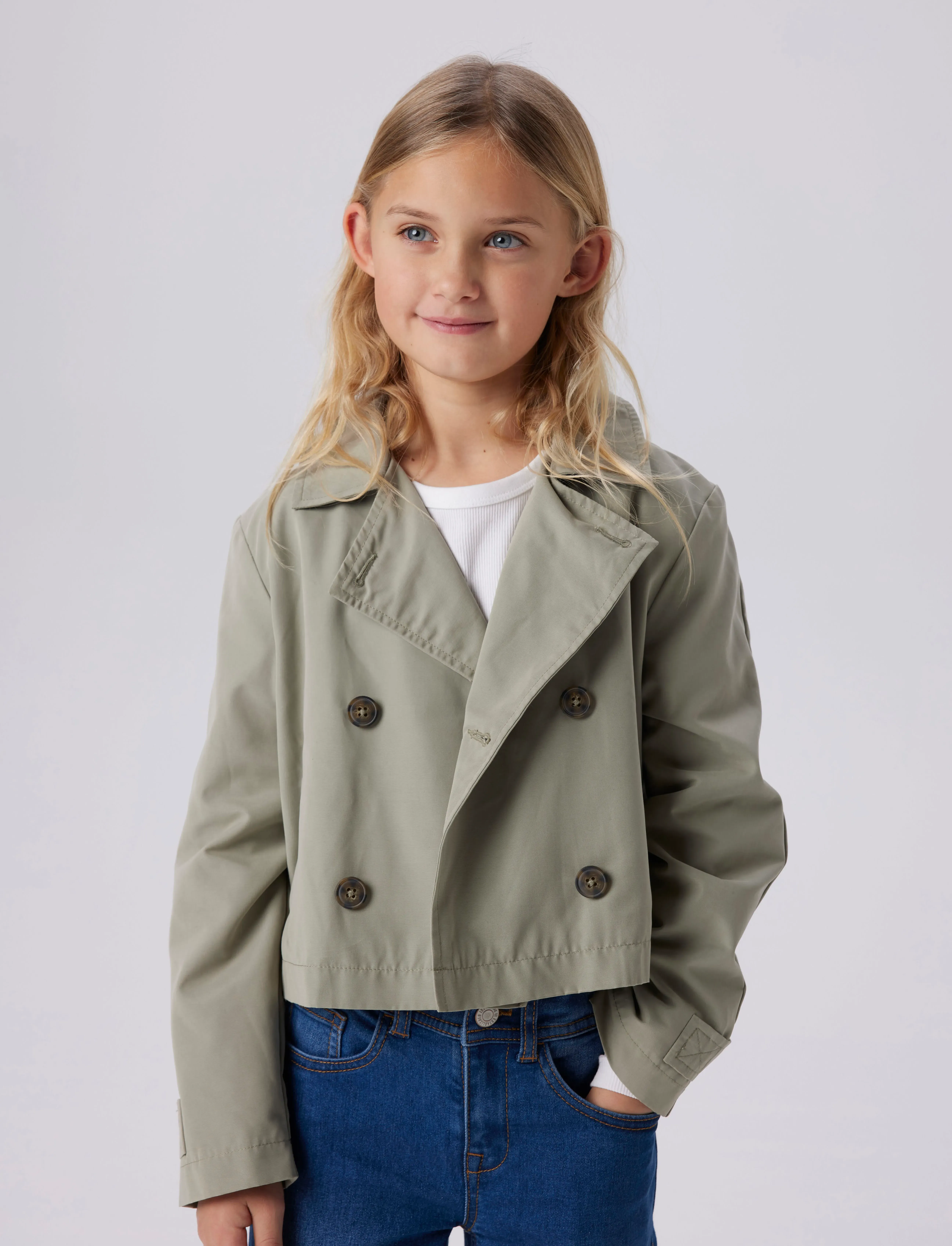 name it Nkfmadelin Trench Coat Short, 116, Jackets & Coats, Grün - Light Jackets, Kinder