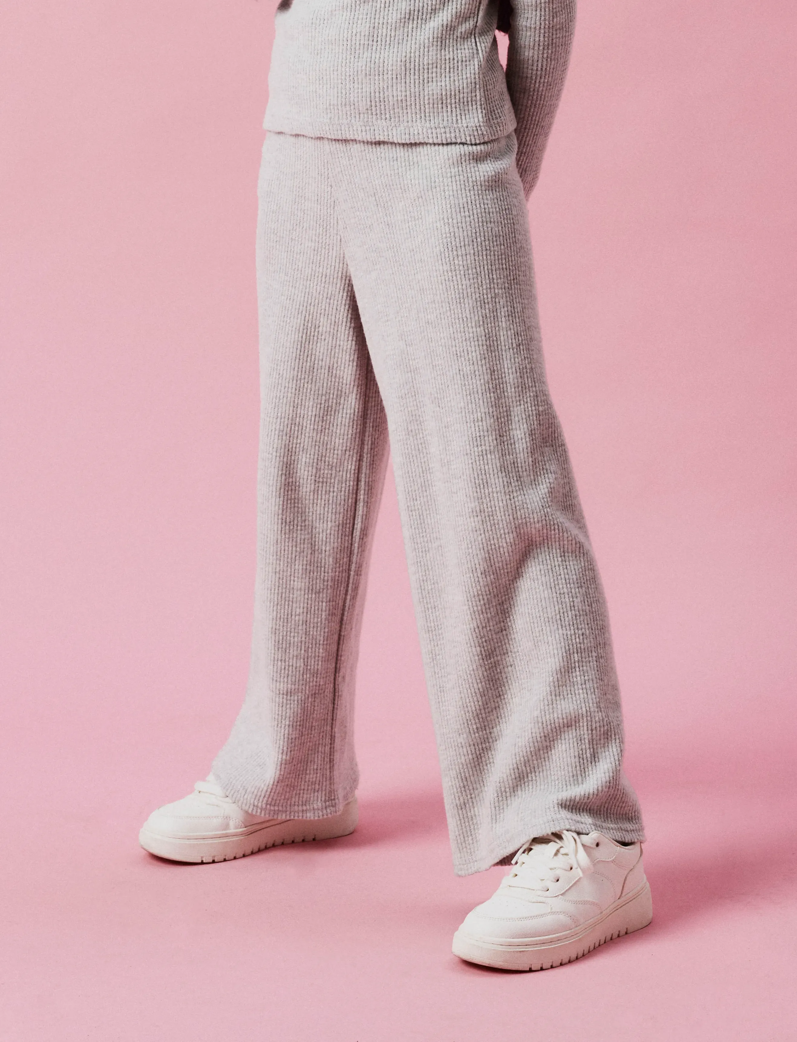 name it - NKFTULPU WIDE PANT - byxor - light grey melange - 4