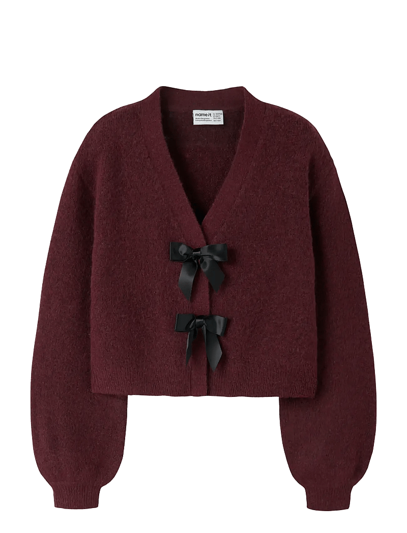 name it - NKFRINA LS KNIT CARD NOOS - cardigans - burgundy - 1