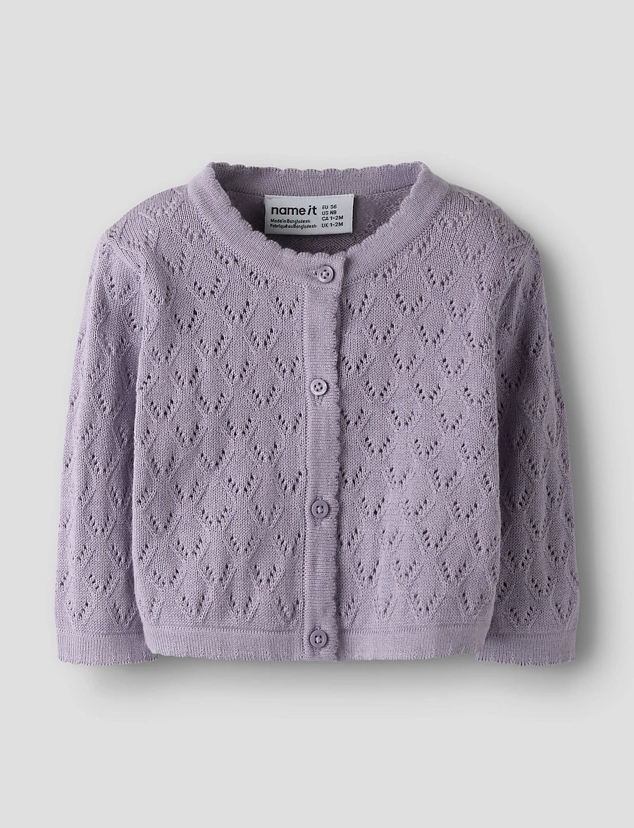 name it - NBFDESINA LS SHORT KNIT CARD - koftor - lavender gray - 0