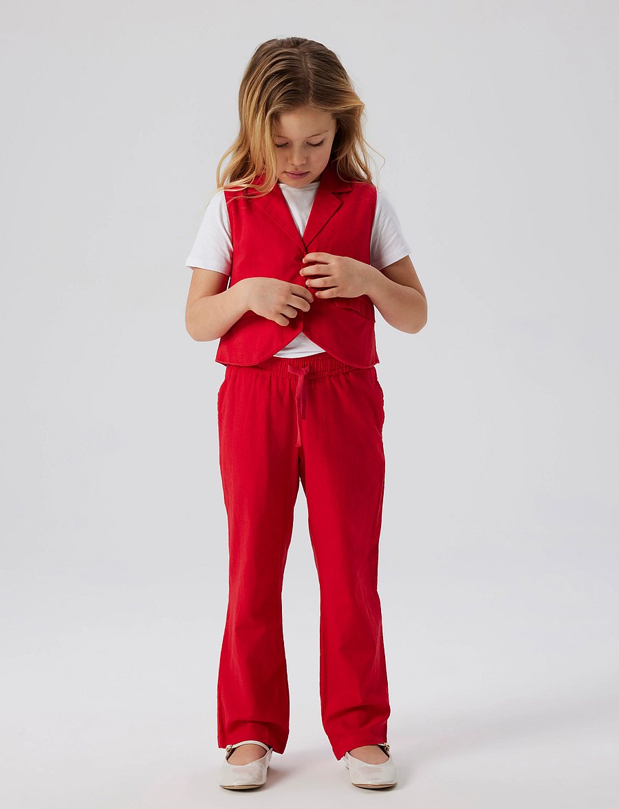 name it - NKFFALINNEN STRAIGHT PANT - bukser - chinese red - 3